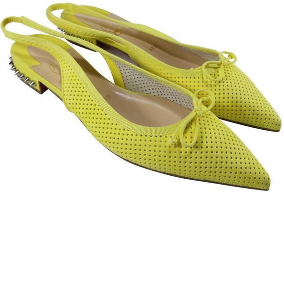 Hall Spike Flat Yellow Spiked Perforated Suede Slingback Flats d672 - Picture 2 of 12